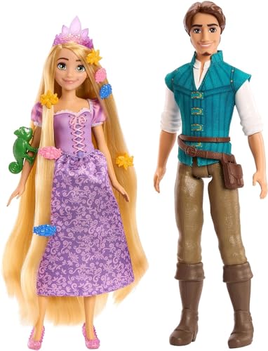 Disney Prinzessinnen Abenteuer-Set 2 Puppen Rapunzel und Flynn Rider Höhe 30 cm - Mehrfarbig - 100 Jahrestag - HLW39 von Mattel