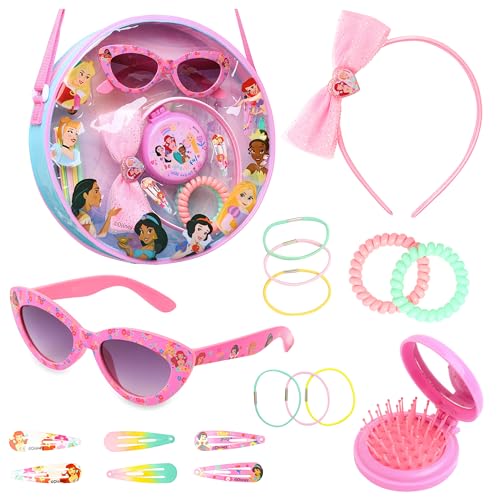 Disney Handtasche Mädchen mit Haarreif, UV Sonnenbrille & Haaraccessoires, Schultertasche Set - Geschenke für Mädchen (Rosa Prinzessinnen) von Disney