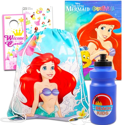 Disney Little Mermaid Reisetaschen-Set – Kleine Meerjungfrau Reiseset mit Ariel-Tasche, Malbuch, Wasserflasche, Aufklebern, mehr | Little Mermaid Aktivitätsset für Kinder von Disney