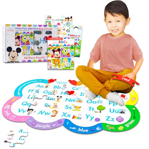 Disney Micky Minnie, Bodenpuzzle – Bündel mit 48-teiligem Disney Baby-Puzzle, Mickey-Look und Find, Aufklebern mehr | Micky Maus Bodenpuzzle von Disney