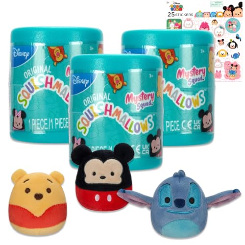 Disney Micromallows Mystery Squad Set, Bündel mit 3 Disney Mini Squishmallows Blind-Plüschkapseln plus Aufklebern | Mini Disney Squishmallows für Mädchen von Disney