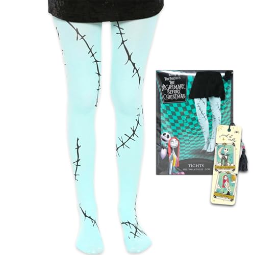 Nightmare Before Christmas Sally Leggings – Bündel mit Größe S/M Sally Cosplay-Strumpfhose, Lesezeichen, Sally Kostüm-Hose (Verpackung kann variieren), Sally from Nightmare Before Christmas von Disney