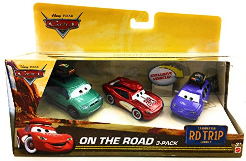 Disney Pixar Cars On The Road 3er-Pack Mit Cruisin' Blitz McQueen, Van, Mini Mit Gepäckträgern Rot, Blau, Grün, Lila, Teal, Weiß, Schwarz, Braun von Disney