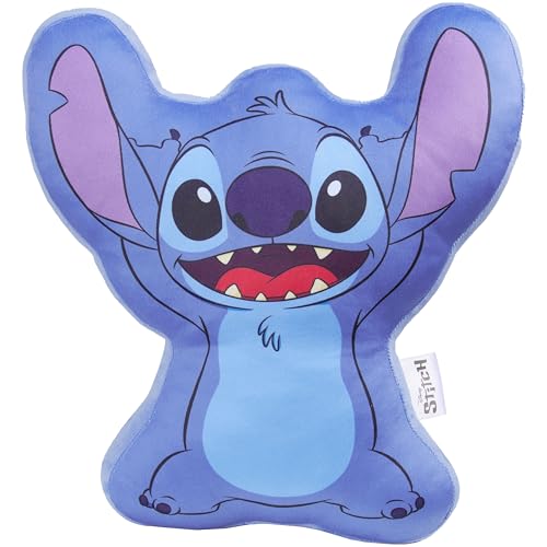 Disney Lilo und Stitch Plüsch Zierkissen mit Füllung und Bezug, 3D Kinderzimmer Kissen für Bett 35 x 33 x 8,5 cm - Stitch Sachen (Blau) von Disney