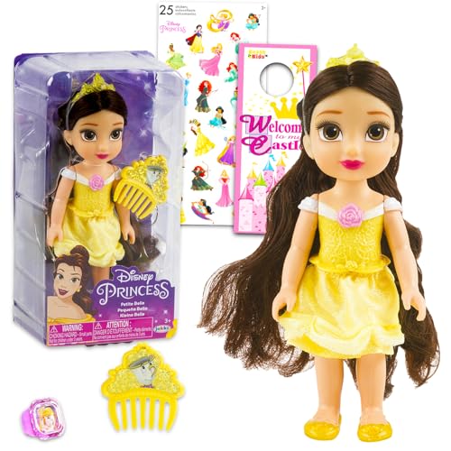 Disney Princess Belle Puppe und Kamm Set - Die Schöne und das Biest Spielzeug-Bündel mit Belle-Puppe für Mädchen plus Aufkleber, mehr | Prinzessin 15,2 cm zierliche Figur für Kinder, Kleinkinder von Disney