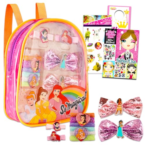 Disney Prinzessinnen-Haar-Accessoire-Taschen-Set für Mädchen – Kosmetiktaschen-Set enthält 10 Haar-Accessoires, transparente PVC-Tasche und mehr | Mädchenpartys, Übernachtungen und Makeovers von Disney