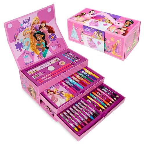 Disney Prinzessinnen Marker & Farbkasten Set, Zeichen- und Malset, 34-Teiliges Kunstset für Kinder mit Notizblock & Schreibwaren (Rosa) von Disney