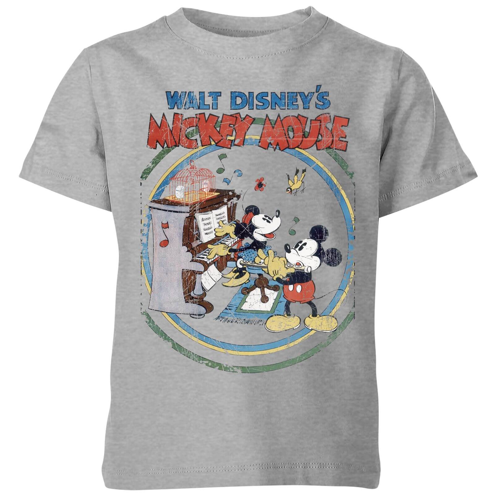 Disney Retro Poster Piano Kinder T-Shirt - Grau - 9-10 Jahre von Original Hero