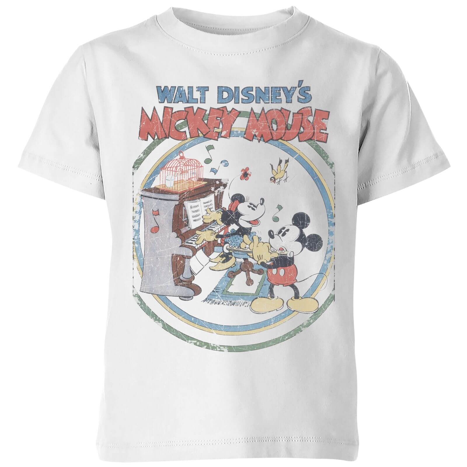 Disney Retro Poster Piano Kinder T-Shirt - Weiß - 5-6 Jahre von Original Hero