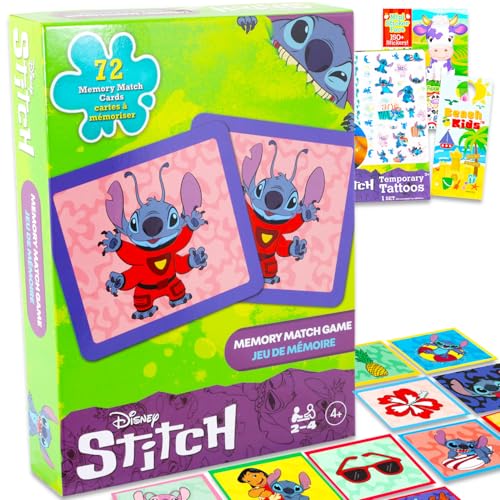 Disney Stitch Memory Matching Game Set - Bundle with Lilo and Stitch Matching Card Game for Kids Featuring Stitch Plus Sticker Book, Tattoos, More | Stitch Memory Game for Kids von Disney