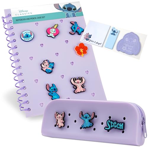 Disney Stitch Notizbuch A5 mit Federmäppchen und Chibi-Charakter-Pins, Notizbuch Set Schreibwaren Set für die Schule, Geschenke für Kinder von Disney