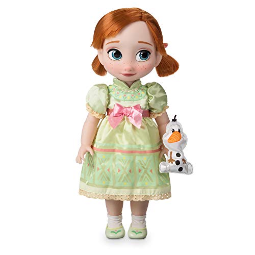 Disney Store Puppe Anna aus der Animator Collection, Die Eiskönigin, 39 cm / 15", echt wirkendes Haar zum Kämmen, Outfit und Schuhe, mit Olaf als Plüschtier aus Satin, Sammelpuppe ab 3 Jahren von Disney Store