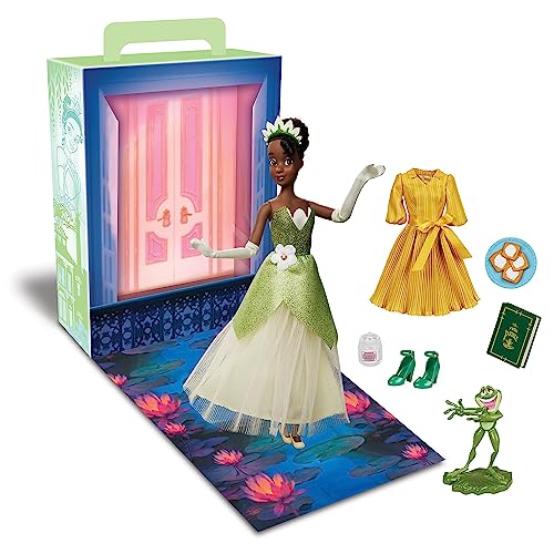 Disney Store Offizielle Tiana Storybook Kollektion Puppe, Küss den Frosch, 29 cm, Mit Naveen als Froschfigur, 2 Outfits, Accessoires, Malbogen für Aktivitäten und Spiele, für Kinder ab 3 Jahren von Disney Store