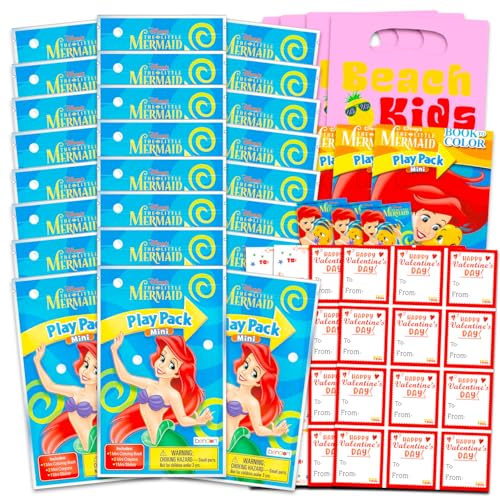 Disney The Little Mermaid Partyzubehör, Klassenzimmer-Geschenkaustausch-Set – 24 Arielle Mini-Aktivitätsbücher für Schule, Aufkleber, Kinder-Partygeschenke von Disney