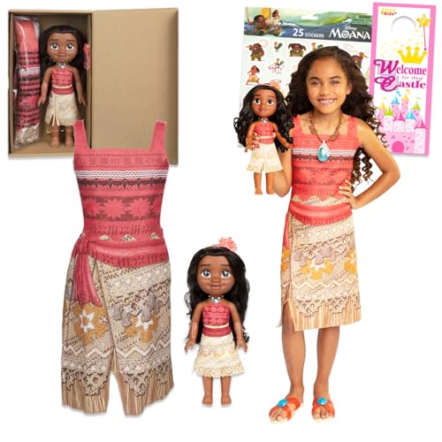 Disney Vaiana-Puppe und Kleid für Mädchen – Vaiana-Puppe enthält 35,6 cm große Moana-Puppe mit passender Größe für Mädchen in 4–6 x Moana-Kleid für Rollenspiele, Verkleiden und Aufkleber, Vaiana-Dress von Disney