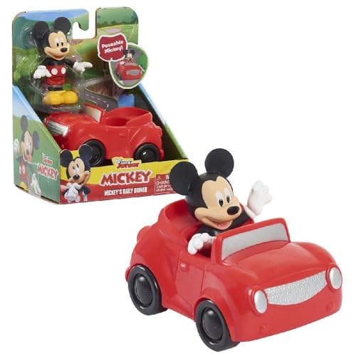 Just Play 38486 Disney Junior Mouse Spielset bestehend aus beweglicher Sammelfigur Mickey und rotes Auto, ab 3 Jahren, Mehrfarbig von Disney