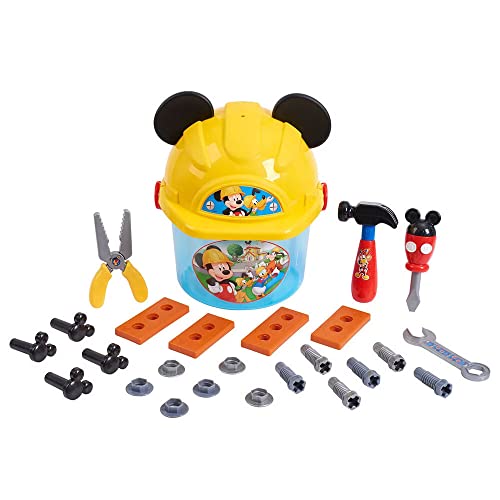 Just Play 38575 Disney Junior Spielset Werkzeugset Eimer und Schutzhelm Deckel mit Mickey Mouse Ohren, 25 Zubehörteilen, ab 3 Jahren, Mehrfarbig, S von Disney