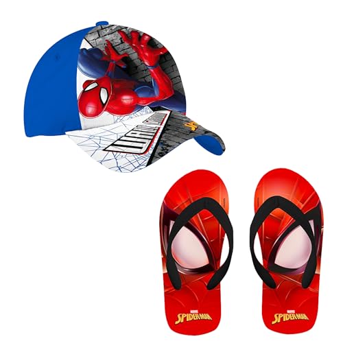 Marvel Spider-Man Baseballkappe und Flip-Flops für Jungen, Avengers Design, Baseballkappe für Kinder (Blau, EU Schuhgrößensystem, Kleinkind, Herren, Numerisch (von/bis), M, 29, 30) von Disney