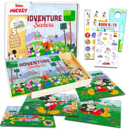 Mickey Mouse Holzpuzzle 5 Pack – Mickey Mouse Holzpuzzles Bundle mit Halteschale mit Mickey-Aufklebern und mehr | Mickey Mouse Puzzles für Kinder von Disney