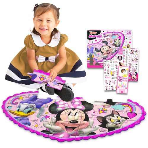 Minnie Mouse Boden-Puzzle-Set – Set mit 25-teiligem Minnie Schaumstoff-Bodenpuzzle für Kinder mit Minnie-Aufklebern, Tattoos, mehr | Minnie Mouse Puzzles für Mädchen von Disney