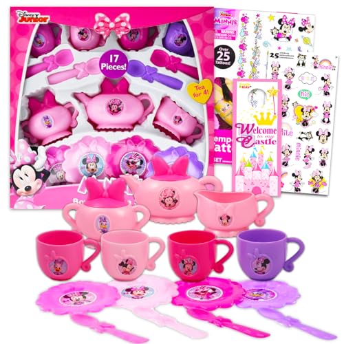 Minnie Mouse Tea Party Spielset - 17-teiliges Teeset Bundle mit Minnie Mouse Teetassen, Untertassen, Teekessel mit Aufklebern | Minnie Teekannen-Sets für Mädchen von Disney