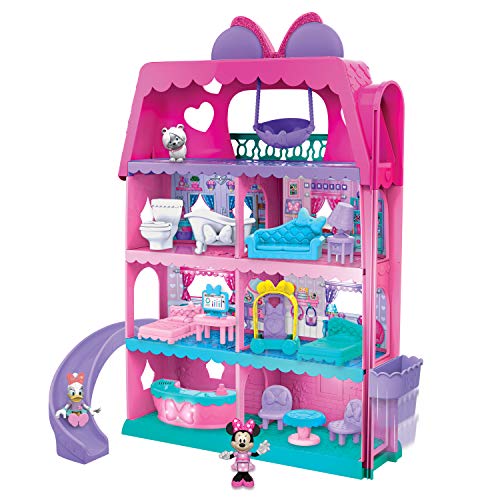 Just Play Disney Junior Minnie Mouse Bow-Tel Hotel, 2-Sided Playset with Lights, Sounds, and Elevator, 20 Pieces, Includes 3 Figures, Kids Toys for Ages 3 Up by von Disney