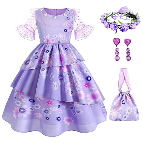 Disnnie Isabela Kostüm Mädchen - Isabela Kleider Kinder Encanto Kostüme Cosplay Karneval Prinzessin Kleid Karneval Party Halloween Fest Weihnachten Verkleidung mit Zubehör von Disnnie