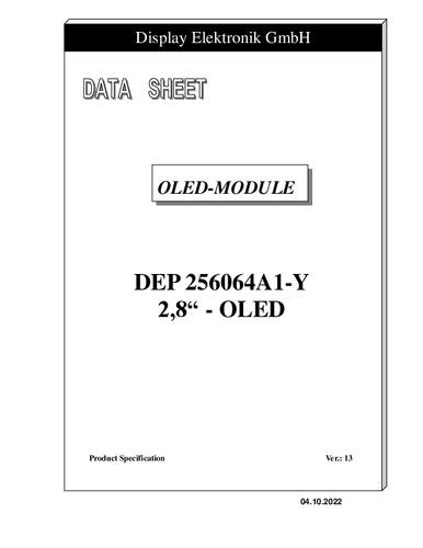 Display Elektronik OLED-Display Gelb 256 x 64 Pixel DEP256064A1-Y von Display Elektronik