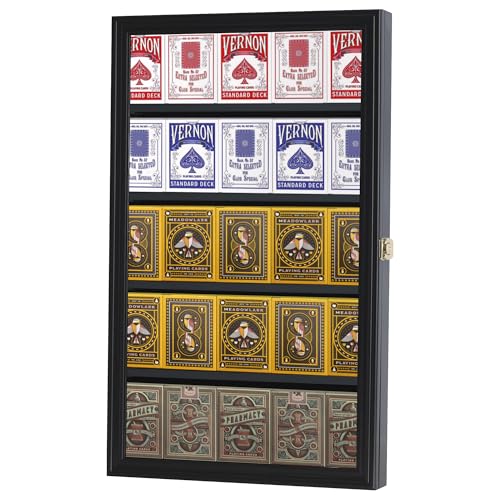 DisplayGifts The Playing Card Frame – 25 Deck-Halter Vitrine Holzrahmen Wandhalterung (schwarzes Finish) von DisplayGifts