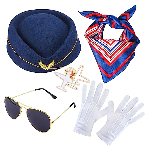 Ditanpu Stewardess-Kostüm Für Damen, Flugzeugbrosche, Hut, Sonnenbrille, Schal, Handschuhe, Damen Stewardess Kostümzubehör Flugbegleiterin Hut Mit Stewardess Cosplay Kostümzubehör Ditanpu Stewardess-Kostüm Für Damen, Flugzeugbrosche, Hut, Sonnenbrille, Schal, Handschuhe, Damen Stewardess Kostümzubehör Flugbegleiterin Hut Mit Stewardess Cosplay Kostümzubehör von Ditanpu