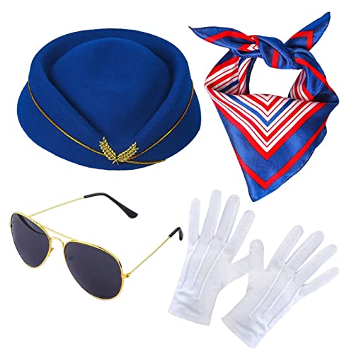 Ditanpu Stewardess-Kostüm Für Damen, Stewardess-Outfits, Flugbegleiterin, Hut, Sonnenbrille, Schal, Handschuhe, Damen Stewardess Kostümzubehör Flugbegleiterin Hut Mit Stewardess Cosplay Kostümzubehör von Ditanpu