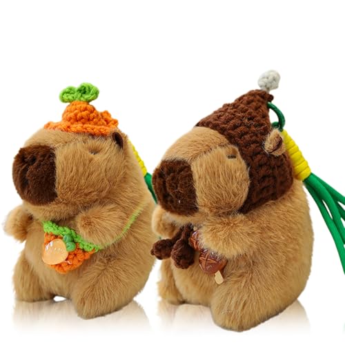 Ditucu 2 Stück gestrickte Capybara-Plüsch-Schlüsselanhänger, Spielzeug, Kawaii, Capibara, Stofftiere, Puppen, Anhänger für Rucksack, Dekoration, Geschenk für Kinder, 10,2 cm von Ditucu