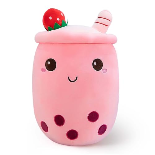 Ditucu Süßes Boba-Tee-Plüschkissen, gefüllt, Bubble Tea, Cartoon, weiche Erdbeere, Milch, Teetasse, Geschenk, für Kinder, Rosa, 49,8 cm von Ditucu