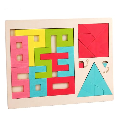 Brain Logic Blocks Holzpuzzle, Holz-Tangram-Puzzlemuster, geometrische Form-Puzzle-Intelligenz, Holzform-Puzzles, pädagogisches Tangram-Spielzeug, einfach zu bedienen, tragbar für Kinder von Diuyzoc