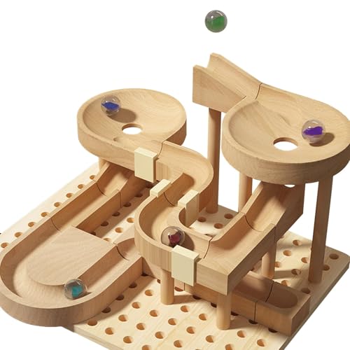 Hölzernes Marmor-Puzzlespiel, Bausteine-Marmorbahn, 3D-Achterbahn-Marmor-Bausätze, Hervorragende Verarbeitung, Lustiges Puzzlespiel, 22,5 cm, Für Erwachsene Und Kinder von Diuyzoc