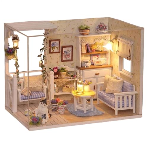 Holzpuzzle Haus Kit Miniatur Kits Handgemachte Hütte Kit mit Zubehör Langlebige Leistung Miniatur 17,1 cm für Erwachsene Teenager und Bastelliebhaber von Diuyzoc