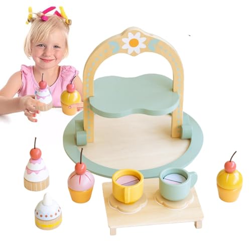 Kids Tea Set, Role Play Kitchen Toy, Play Tea Party Set Little Girls, Little Log Wooden Tea Set Little Girls, Wooden Toy Kids, Easy to Use, Portable for Girls Boys von Diuyzoc