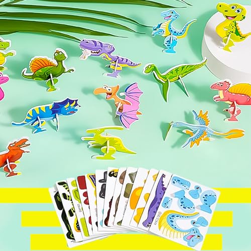 25Pcs(Not repeating) Educational 3D Cartoon Puzzle, Ally Pocket Educational 3D Cartoon Puzzle, 2024 New 3D Puzzles, Shape Matching Puzzle, DIY Cartoon Animal Learning Education Toys (Dinosaur) von Diveck