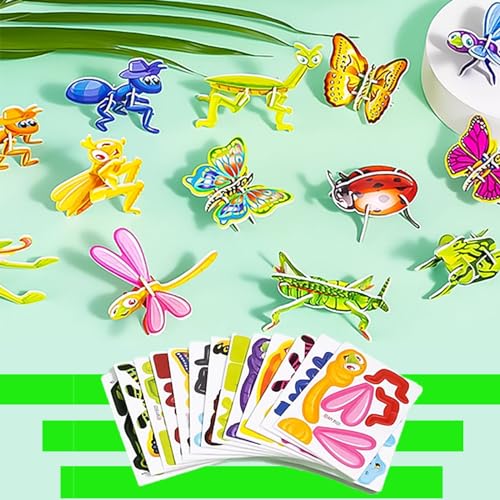 25Pcs(Not repeating) Educational 3D Cartoon Puzzle, Ally Pocket Educational 3D Cartoon Puzzle, 2024 New 3D Puzzles, Shape Matching Puzzle, DIY Cartoon Animal Learning Education Toys (insect) von Diveck
