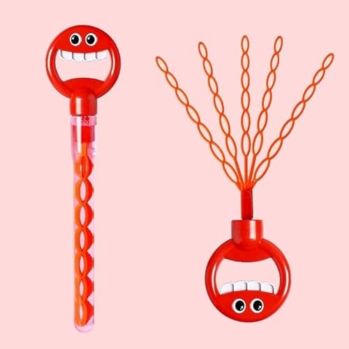 32 Hole Smiling Face Bubble Stick with Bubbles Refill, 2024 New Children's Bubble Wand Toy, Non-Electric Five-Claw Bubble Wand, Bubble Machine for Summer Toy Party Favor (Red) von Diveck