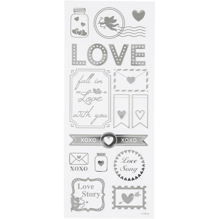 Sticker mit Sternen, Love, Blatt 10x24 cm, ca. 14 Stk, Silber, 1 Bl. Sticker mit Sternen, Love, Blatt 10x24 cm, ca. 14 Stk, Silber, 1 Bl. von Diverse