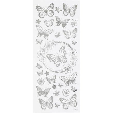 Sticker mit Sternen, Schmetterling, Blatt 10x24 cm, ca. 28 Stk, Silber, 1 Bl. Sticker mit Sternen, Schmetterling, Blatt 10x24 cm, ca. 28 Stk, Silber, 1 Bl. von Diverse