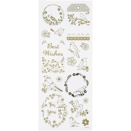 Sticker 'Thank you', Vögel, Blatt 10x24 cm, ca. 17 Stk, Gold, 1 Bl. Sticker 'Thank you', Vögel, Blatt 10x24 cm, ca. 17 Stk, Gold, 1 Bl. von Diverse