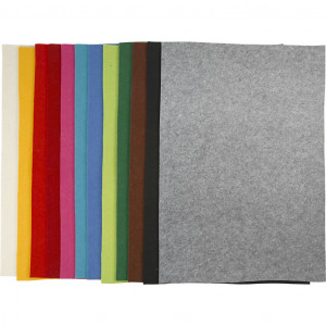 Bastelfilz, Blatt 42x60 cm, Dicke 3 mm, Sortierte Farben, 12Bl. sort./ von Diverse