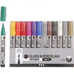 Glas- und Porzellanmalstift, Strichstärke: 1-2mm, 12 Stk, versch. Farb von Diverse