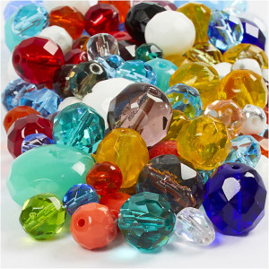 Glasschliffperlen - Mix, Größe 3-15mm, Lochgröße 0,5-1,5mm, 400g, Farb von Diverse