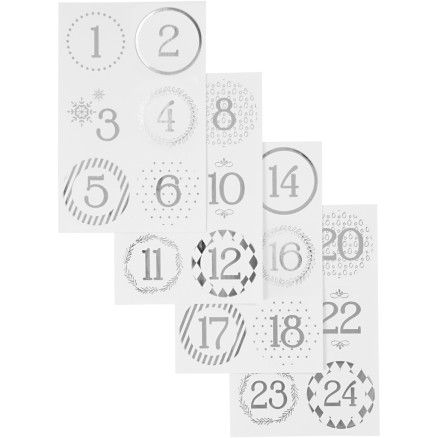 Sticker für Adventskalender, D 40 mm, Blatt 9x14 cm, Silber, Weiß, 4 Bl./ 1 Pck Sticker für Adventskalender, D 40 mm, Blatt 9x14 cm, Silber, Weiß, 4 Bl./ 1 Pck von Diverse