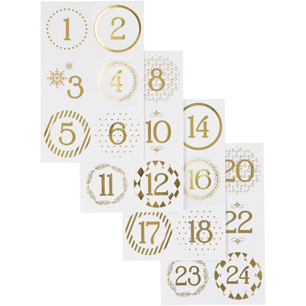 Sticker für Adventskalender, D 40 mm, Blatt 9x14 cm, Gold, Weiß, 4 Bl./ 1 Pck Sticker für Adventskalender, D 40 mm, Blatt 9x14 cm, Gold, Weiß, 4 Bl./ 1 Pck von Diverse