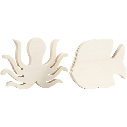 Meerestier-Figuren, Krake und Fisch, H 11 cm, B 16 cm, Dicke 1,2 cm, 2 Stk/ 1 Pck Meerestier-Figuren, Krake und Fisch, H 11 cm, B 16 cm, Dicke 1,2 cm, 2 Stk/ 1 Pck von Diverse
