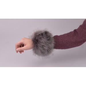 Pelz Puff für Ärmel/Bund Grau 20 cm - 1 Stk von Diverse